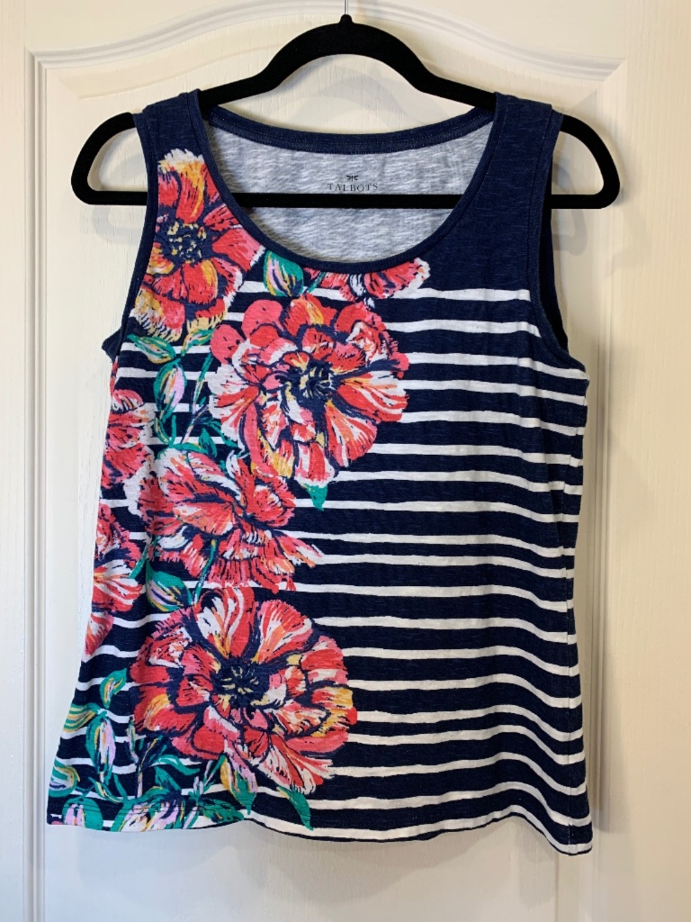 Talbots Floral‎ & Striped Nautical Cotton Tank Top Small 100% Cotton Vacation